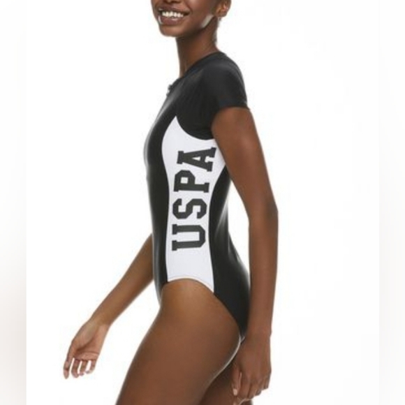 USPA Short Sleeve Zip Front 1 piece Swimsuit - Picture 8 of 8